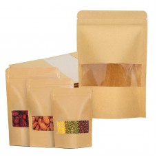 Kraft Resealable bags Stand Up Pouches with Window Sealable Bags for packaging or Small Business (50PACK,7.1x10.2inch)