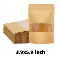Kraft Resealable bags Stand Up Pouches with Window Sealable Bags for packaging or Small Business (100PACK,3.9x5.9inch)